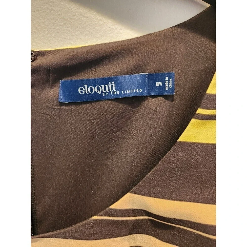 Eloquii Striped Sheath Dress Sleeveless, neutral colors, plus size, Knee Length - Picture 4 of 6